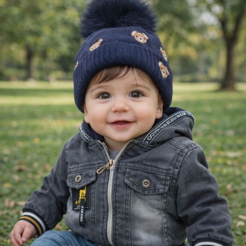 Βρεφικό Μάλλινο Σκουφάκι Blue bear winter cap_85554